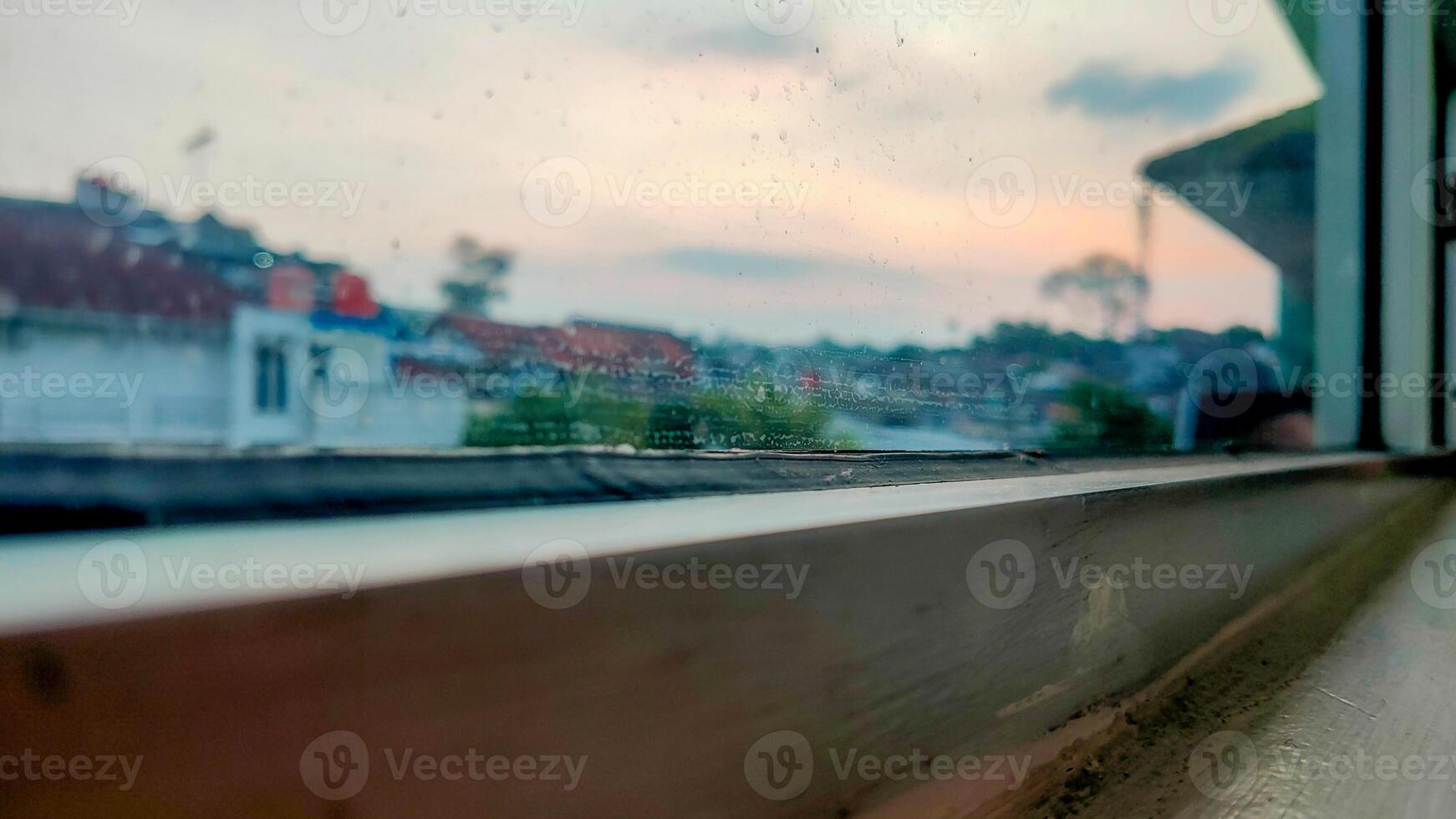 A view of a city from a window photo