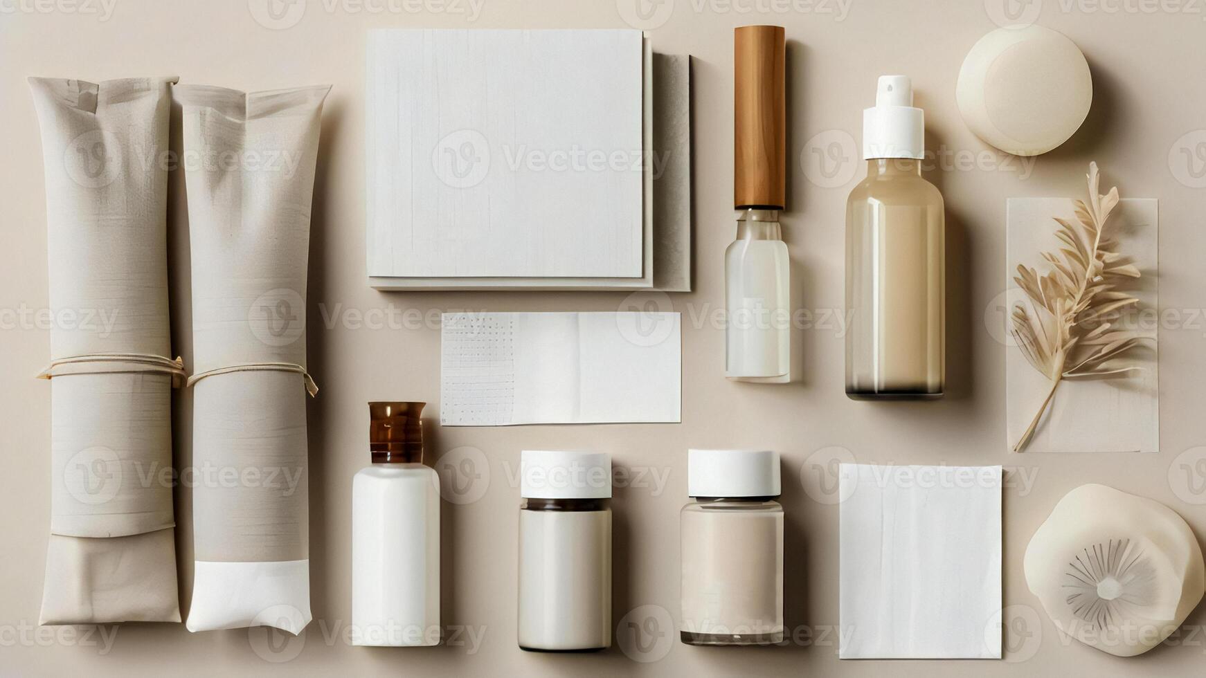 Various items including a bottle, paper, and a plant photo