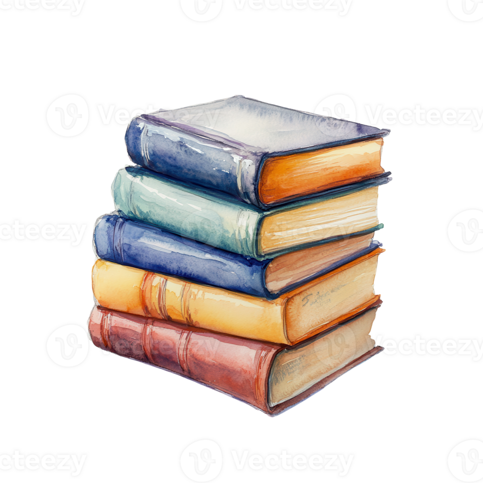 Watercolor Illustration of a Stack of Books Ideal for Educational Content, Creative Projects, and Book Lovers' Promotions Transparent background png