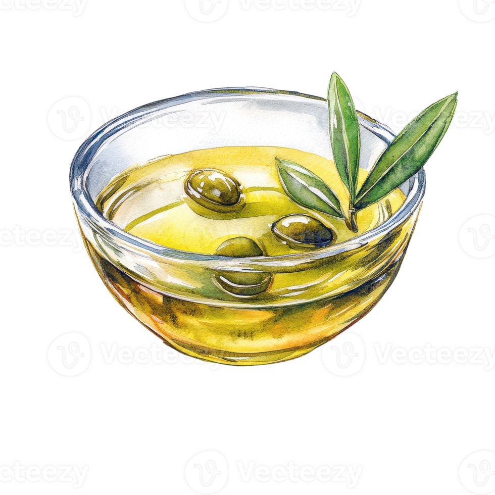 Artistic Representation of Olive Oil in a Clear Glass Bowl Perfect for Culinary and Home Decor Use Transparent background png
