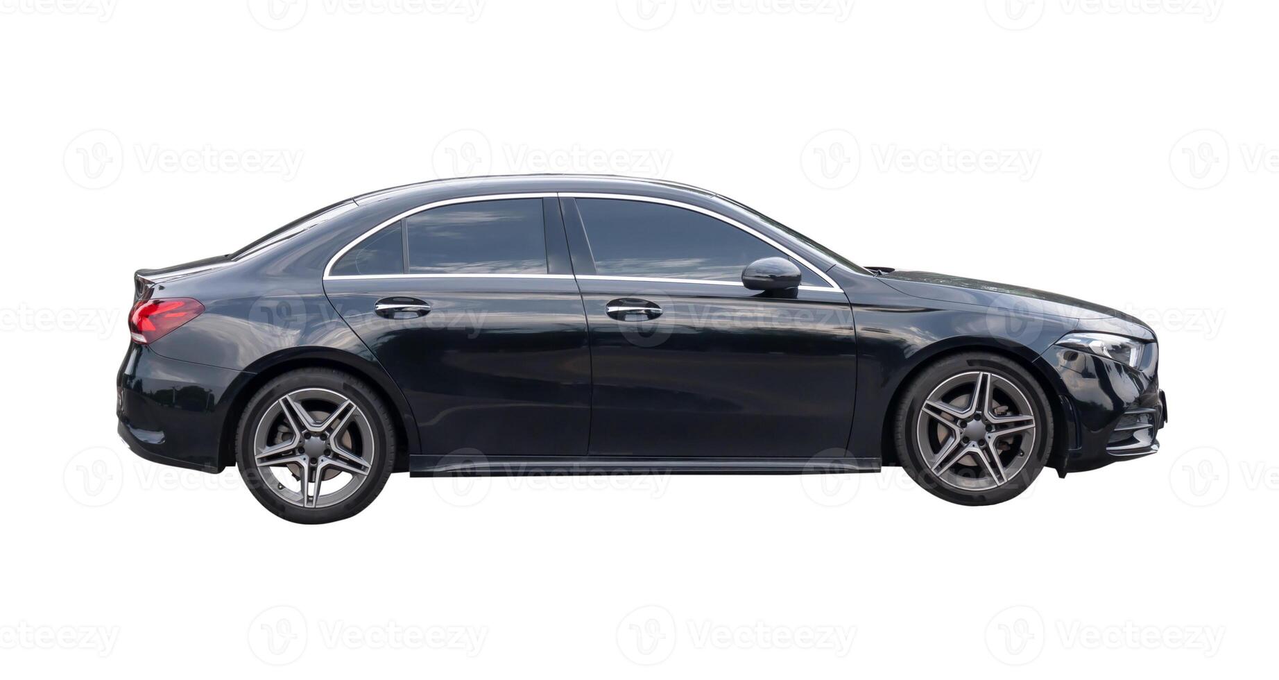 Side view of black sport sedan car isolated on white background with clipping path photo