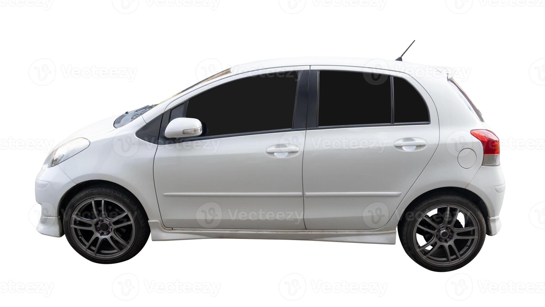 Side view of sports white mini or small car isolated on white background with clipping path photo