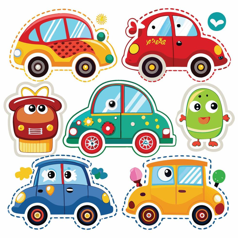 cartoon cars and trucks set vector