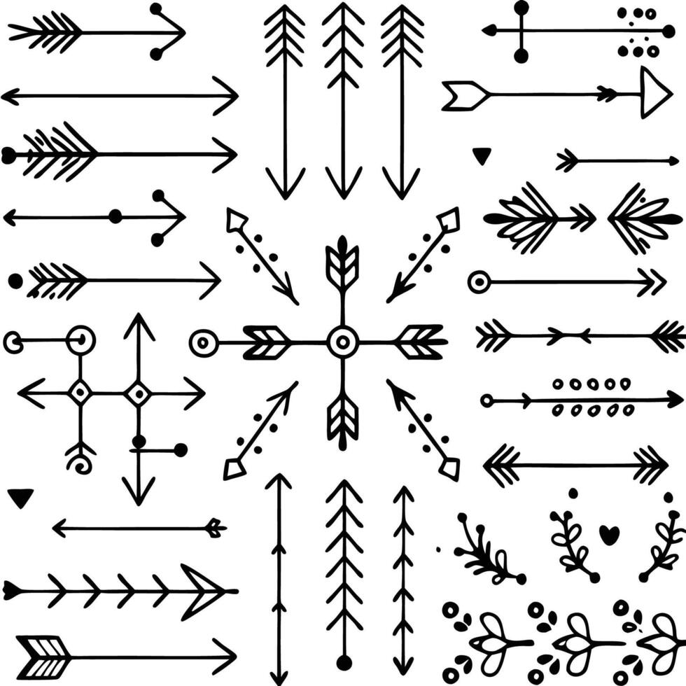 set of arrows and arrows in black and white vector