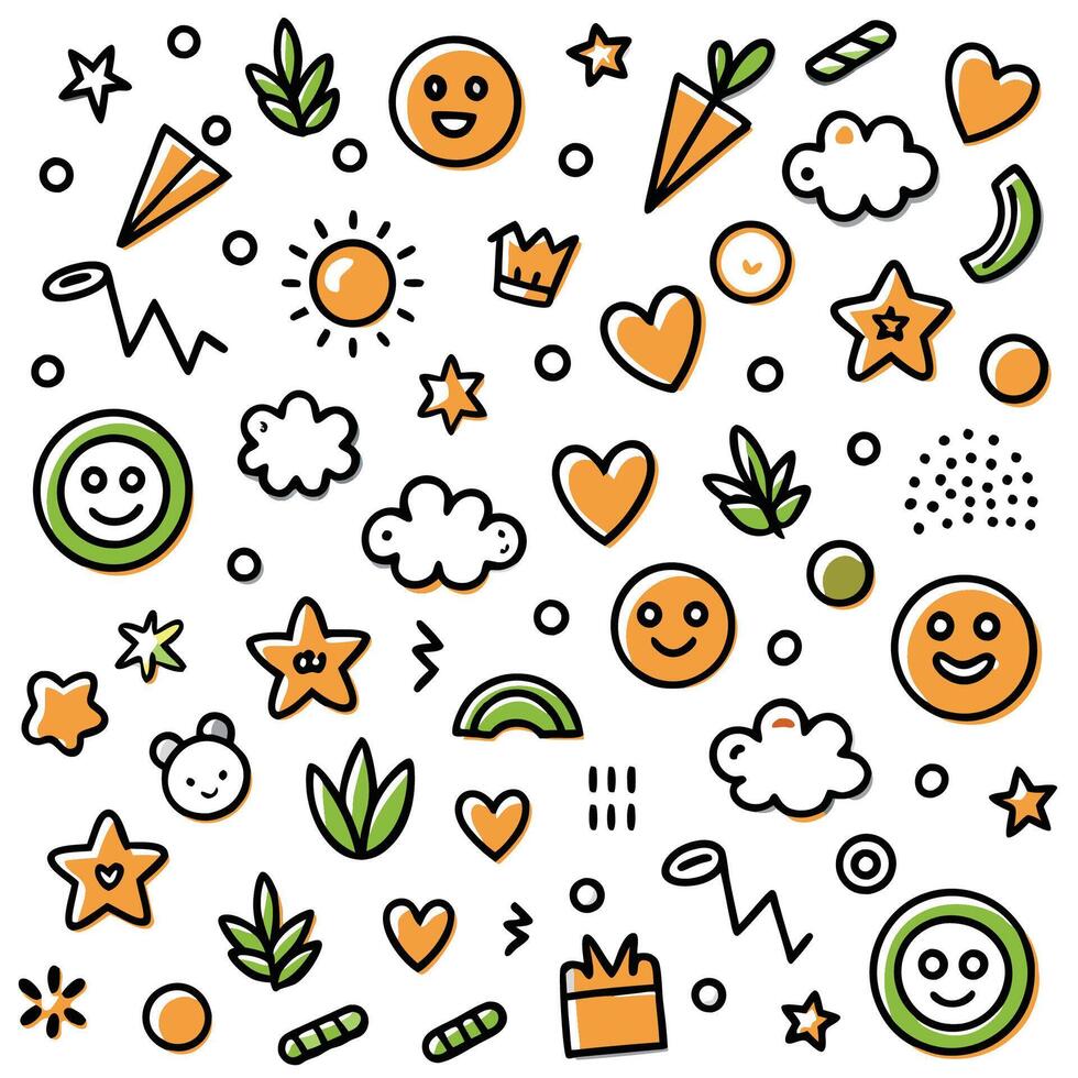 a set of colorful icons with smiley faces and other objects vector