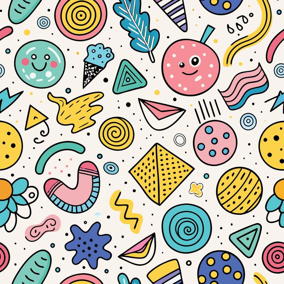 seamless pattern with colorful objects and shapes vector