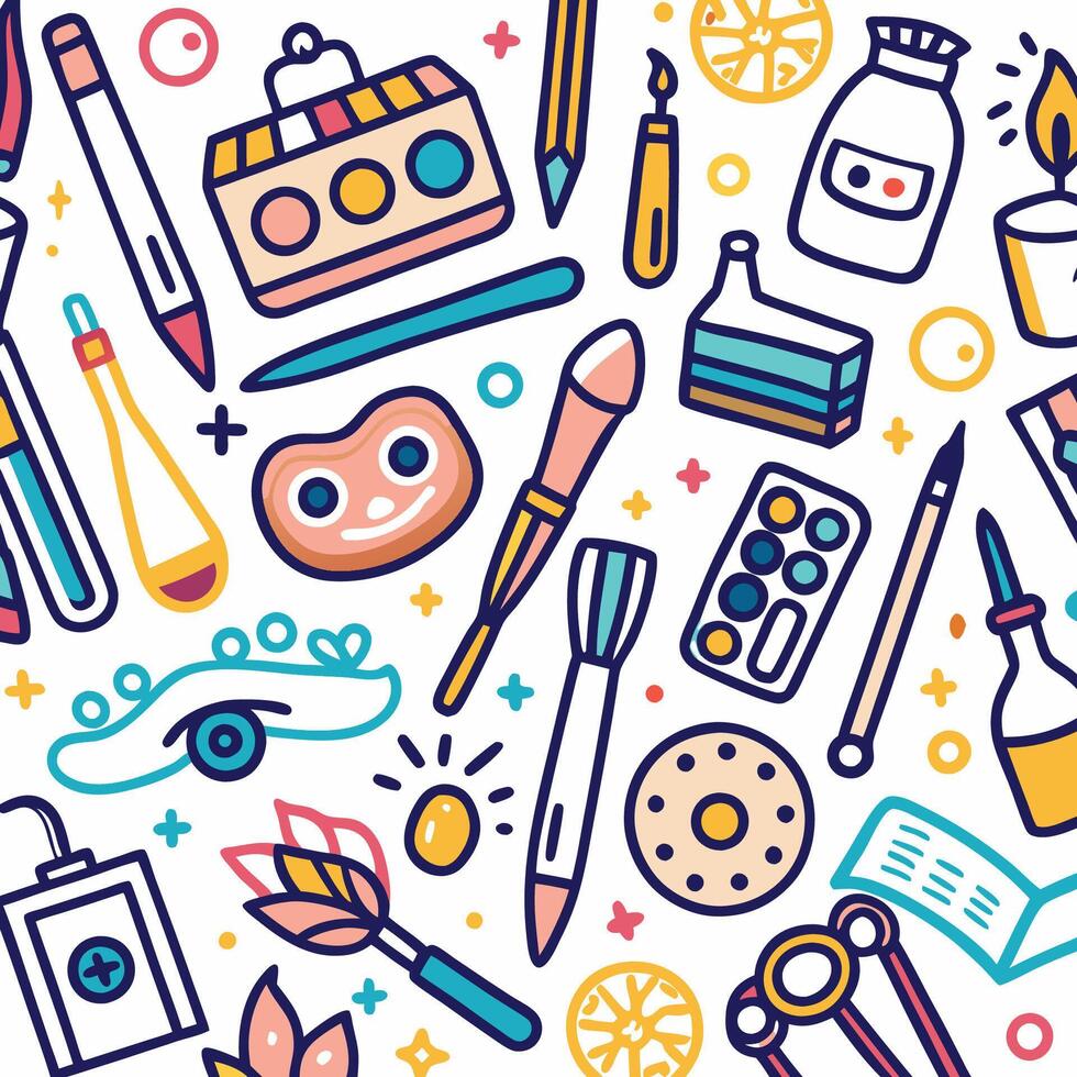art and craft supplies seamless pattern illustration vector