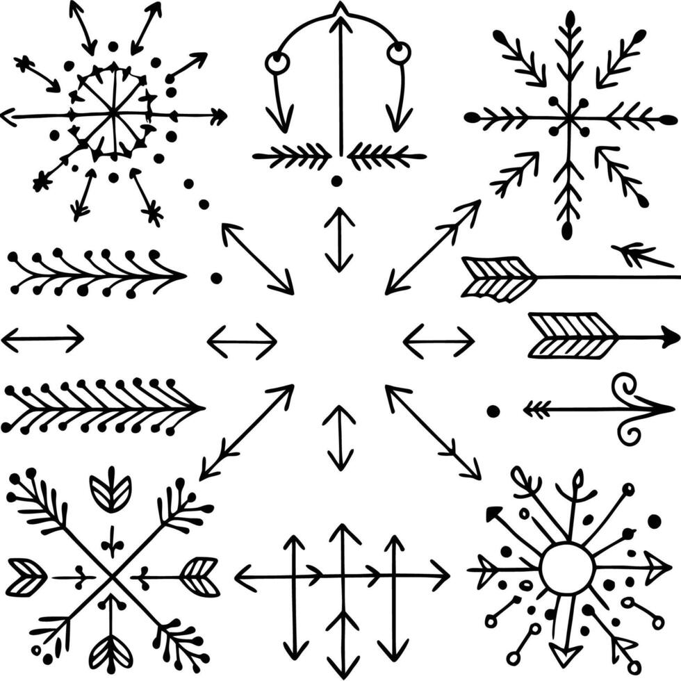 winter snowflakes and arrows set vector