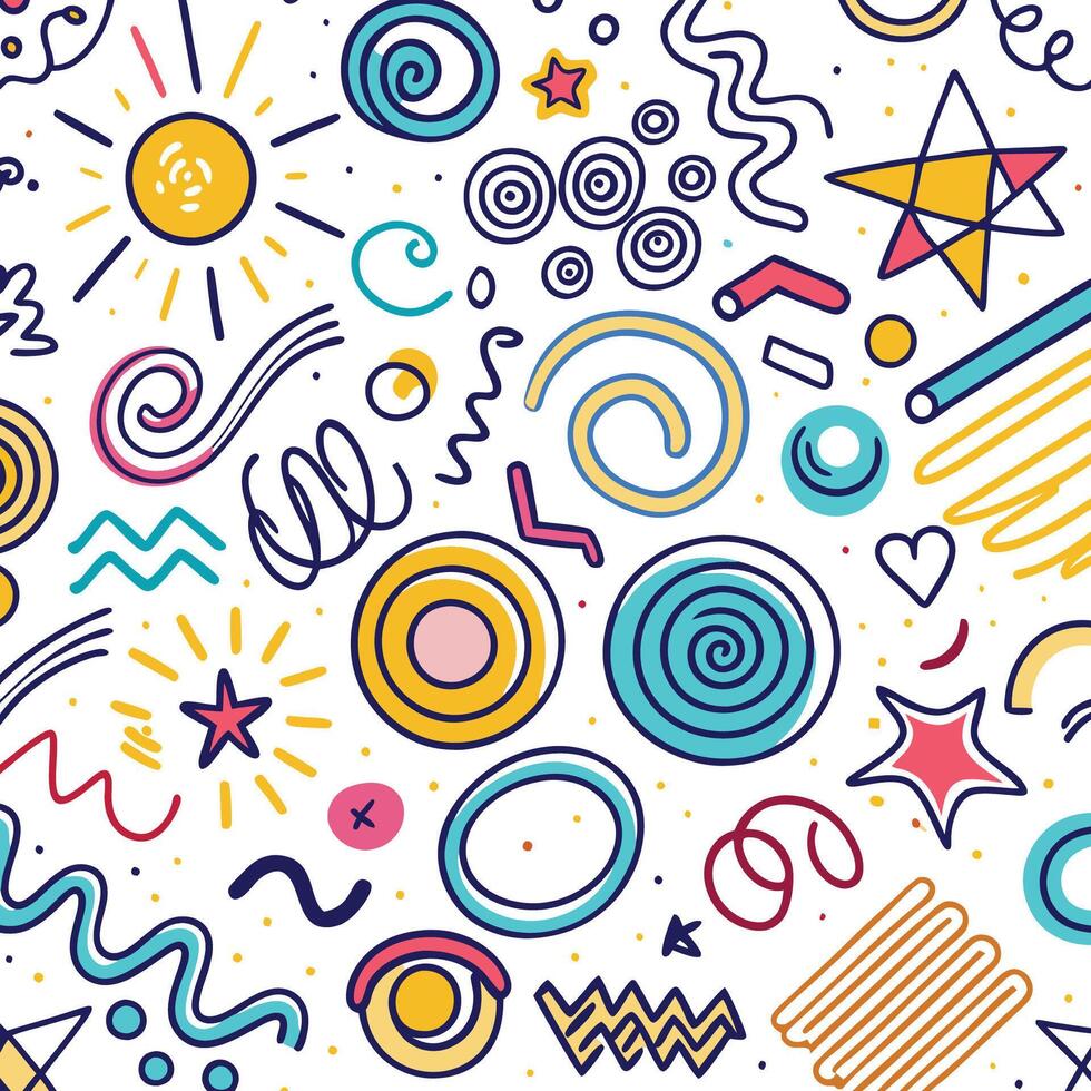 seamless pattern with colorful doodles and shapes vector