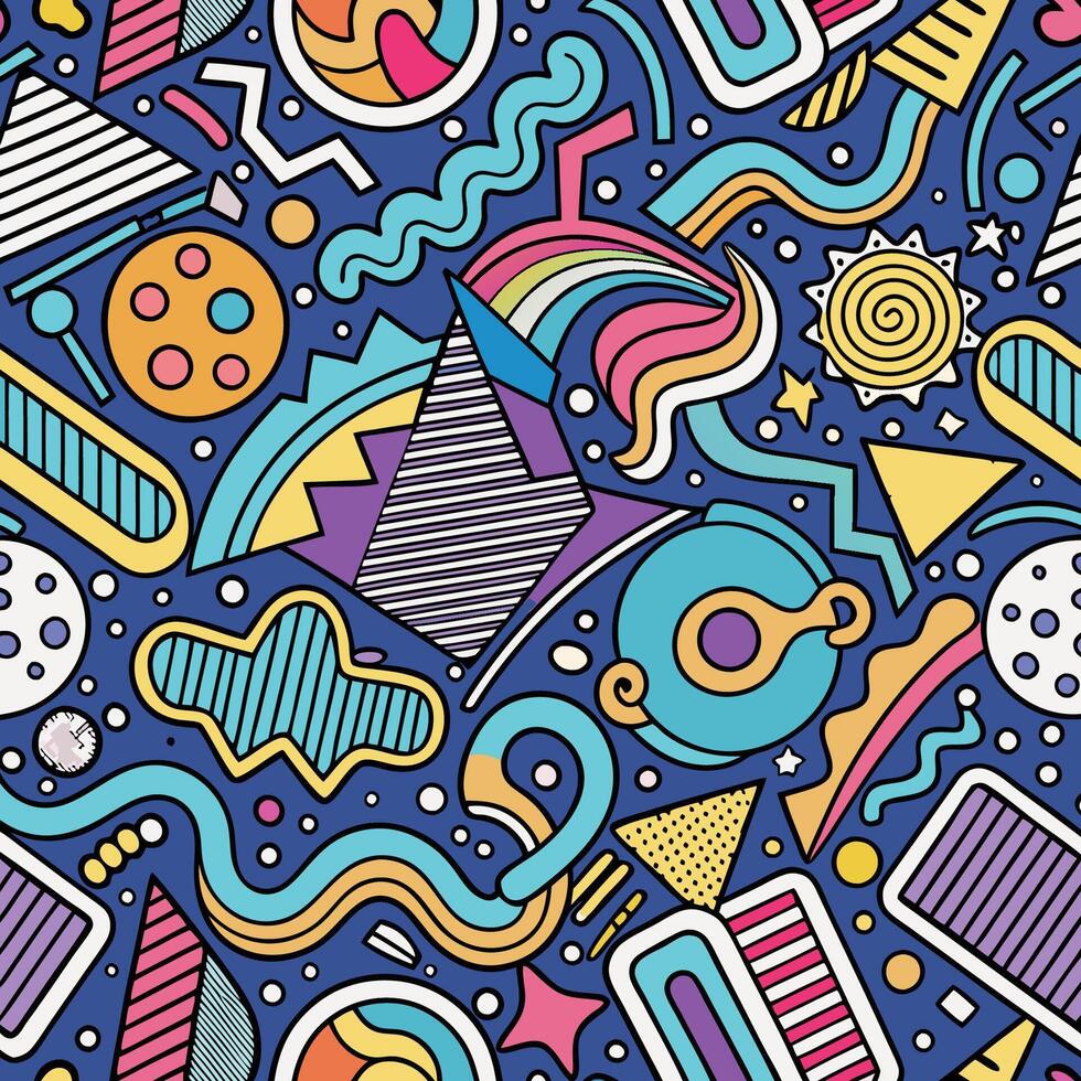seamless pattern with colorful objects and shapes vector