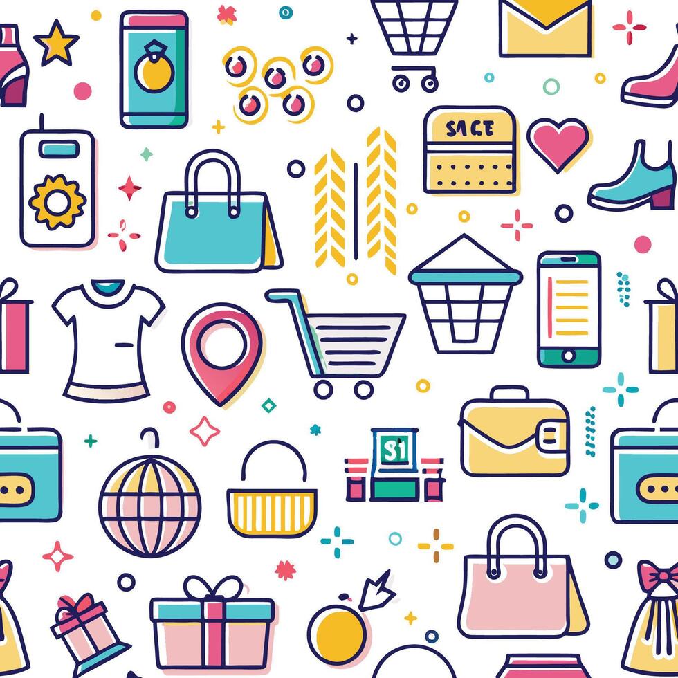 shopping seamless pattern with icons and icons vector