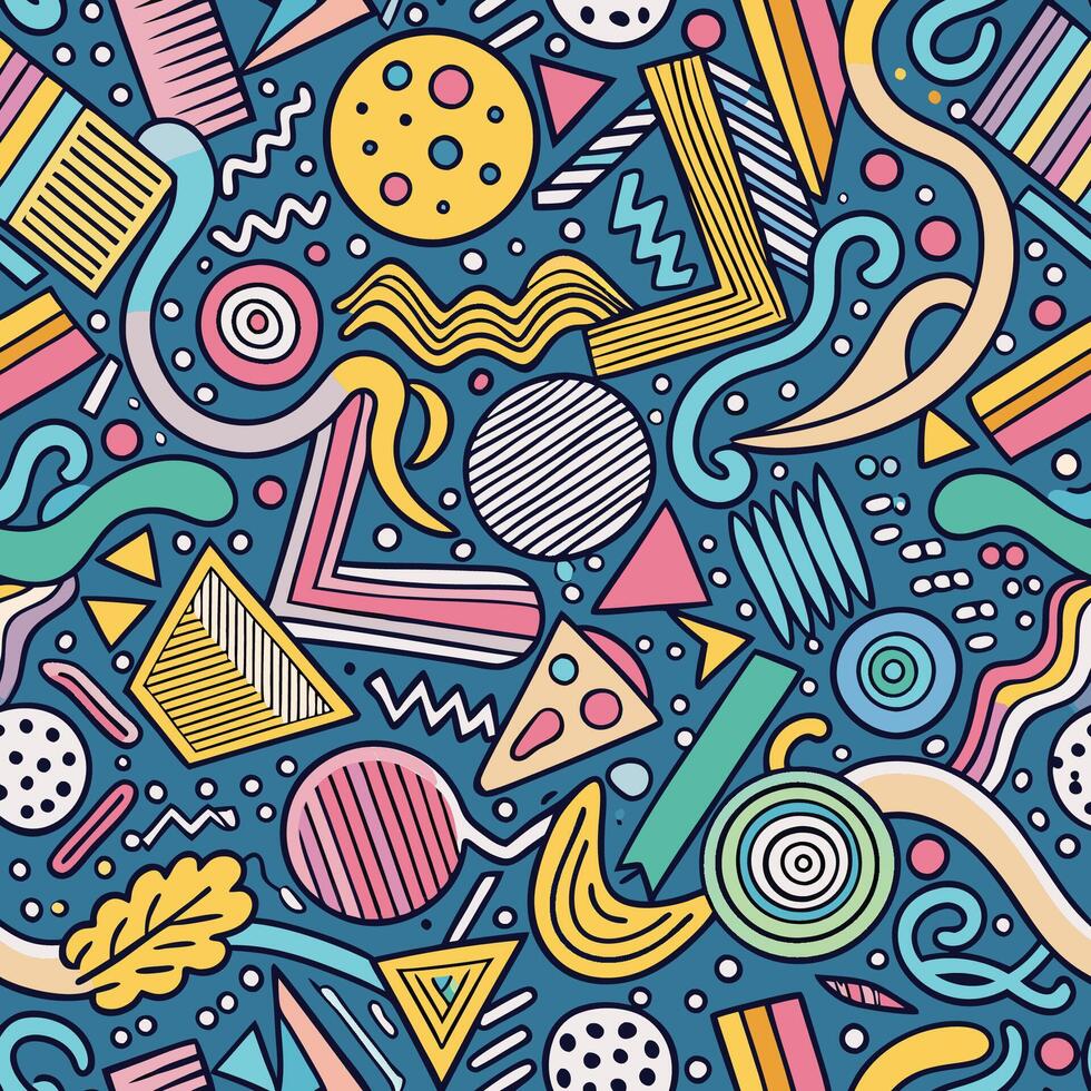 seamless pattern with colorful doodles and shapes vector