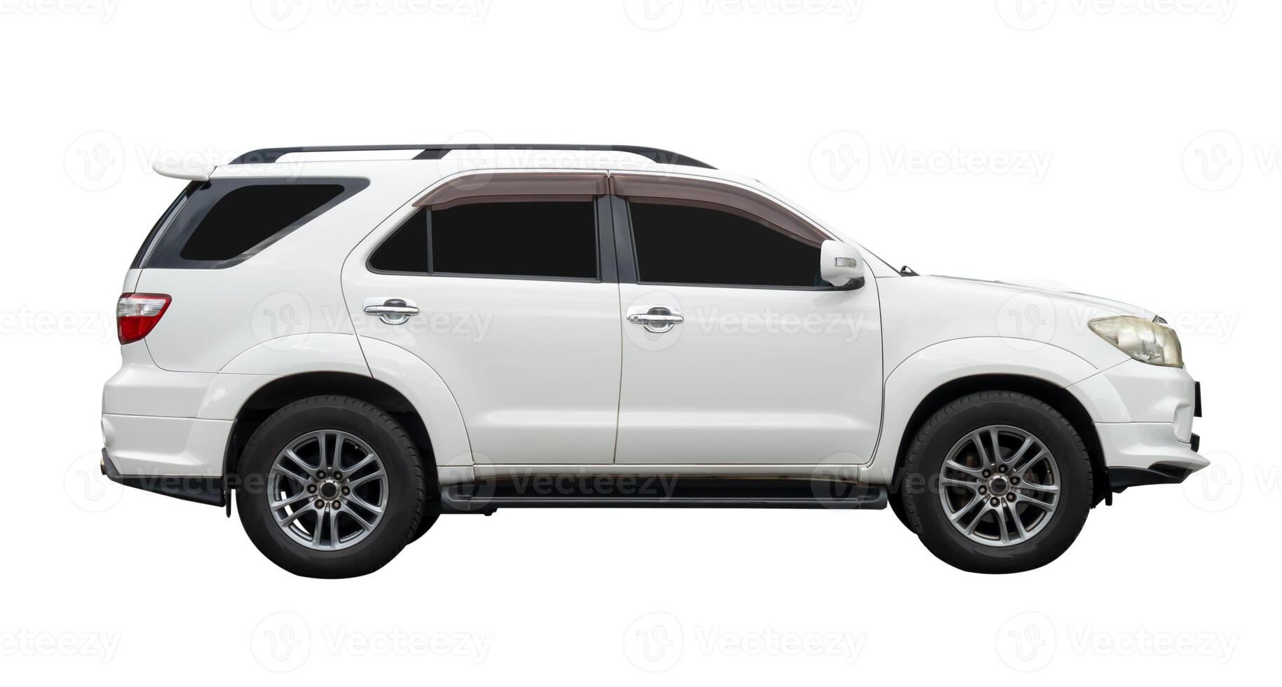 Side view of elegant white SUV sports car isolated on white background with clipping path photo