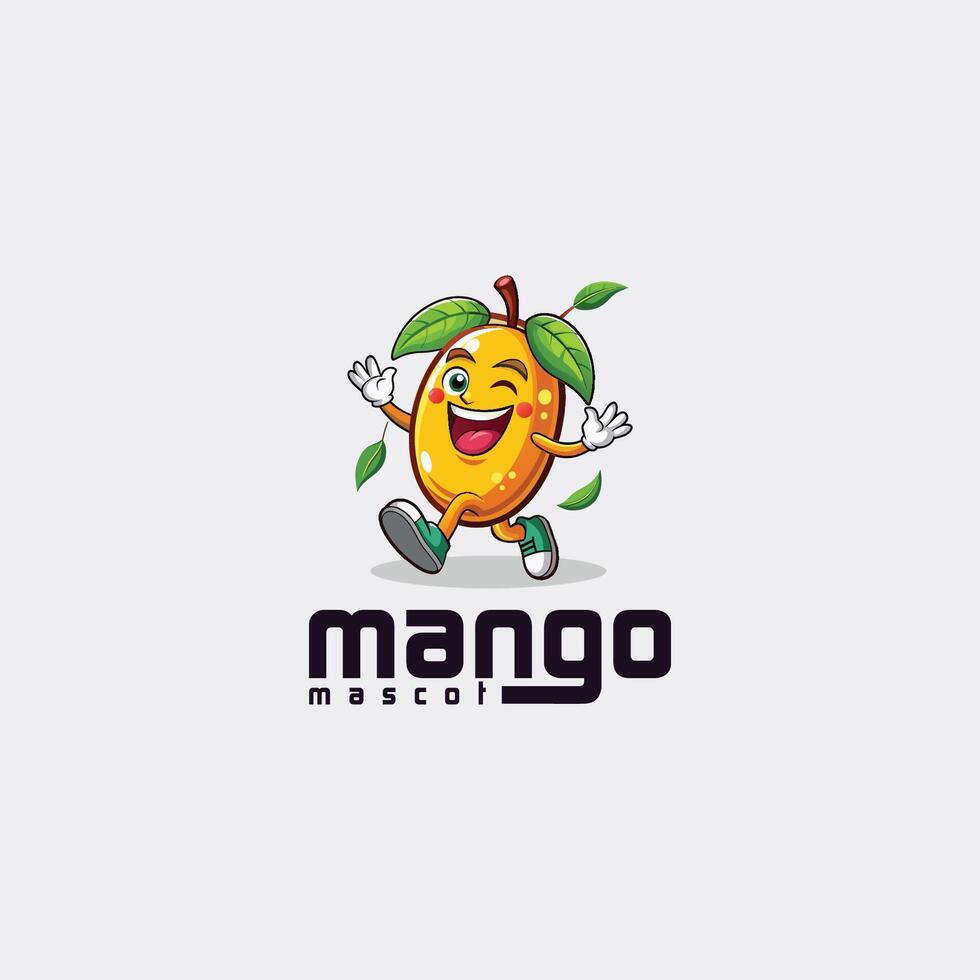 mango logo with a cartoon character running vector