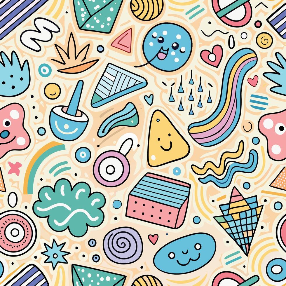 seamless pattern with colorful objects and shapes vector