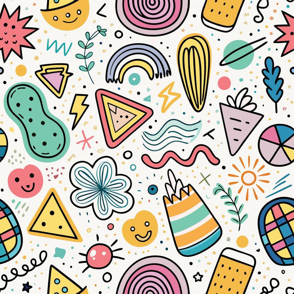seamless pattern with colorful objects and symbols vector