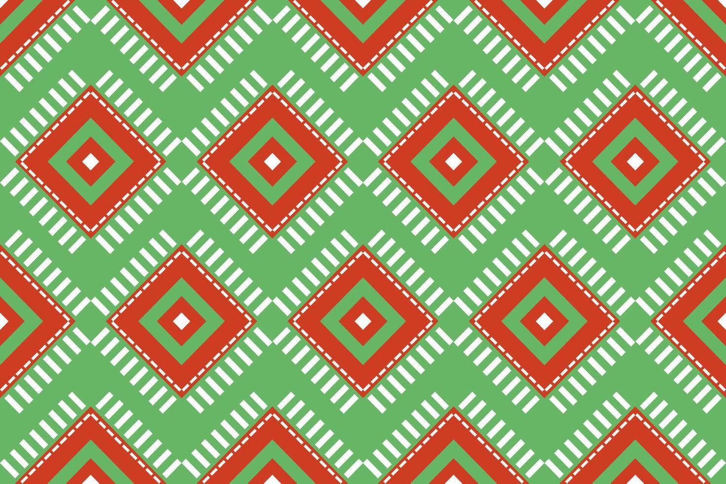 Geometric red triangle shape and white rectangle on bright green pattern design for texture and background. Christmas holiday concept vector