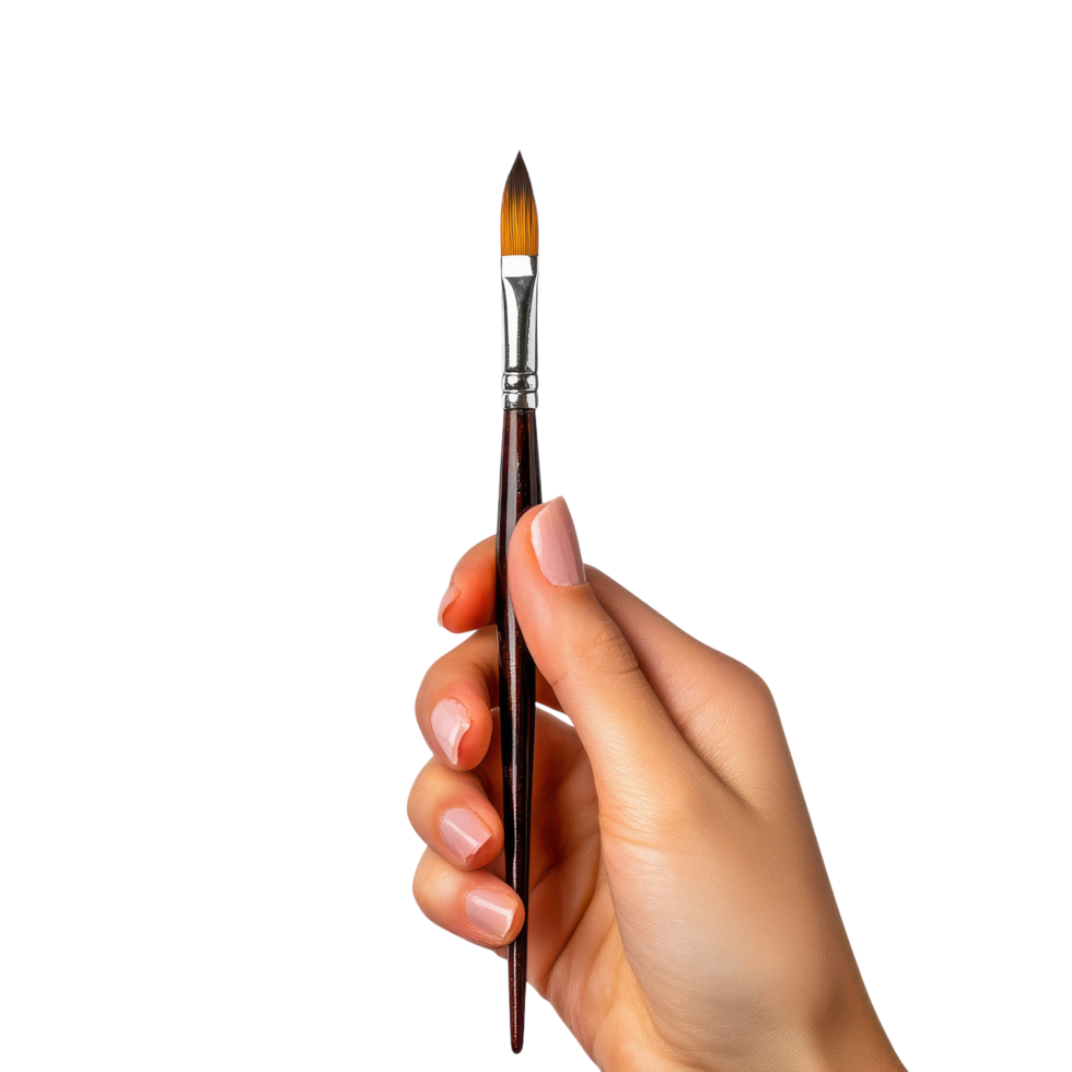 Artist's Hand Holding a Paintbrush for Creative Expression on Transparent Background png