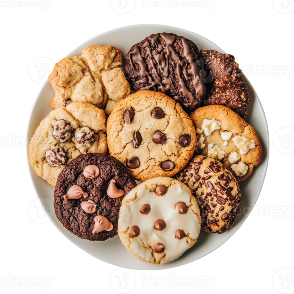 Delightful Assorted Cookies on a White Plate Perfect for Party Platters and Dessert Tables Transparent background png
