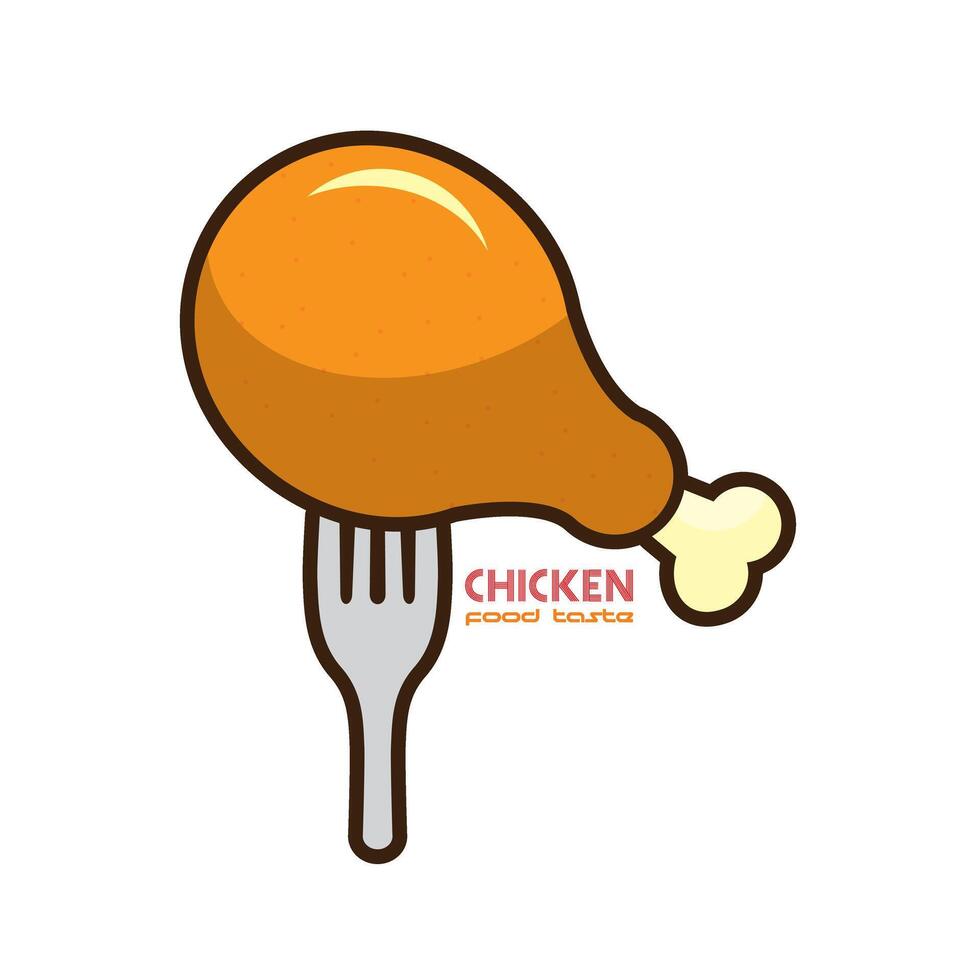 A chicken on a fork with the words chicken on it vector