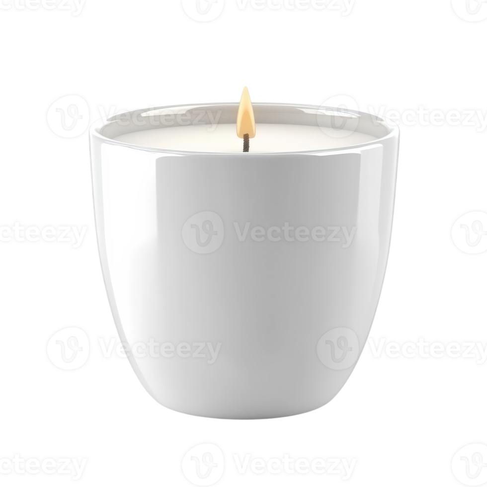 Elegant Blank White Pillar Candle in Ceramic Jar for Home Decor on Transparent Background png