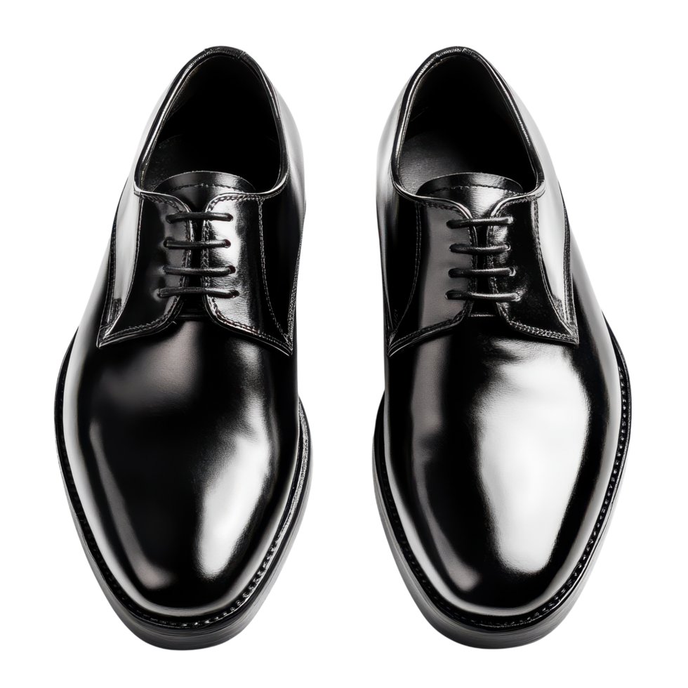 Elegant Black Leather Shoes with Polished Finish for Formal Events on Transparent Background png