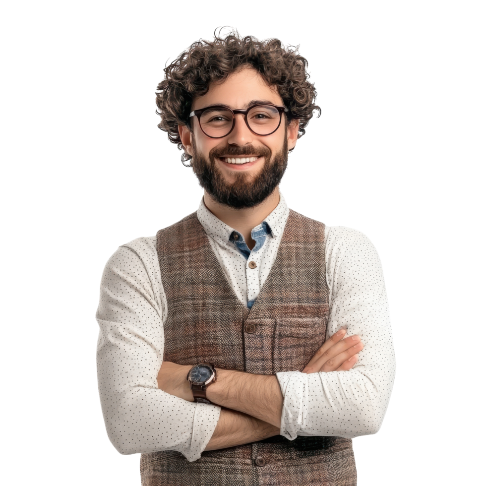 Engaging Young Professor Teaching in a Classroom Setting on Transparent Background png