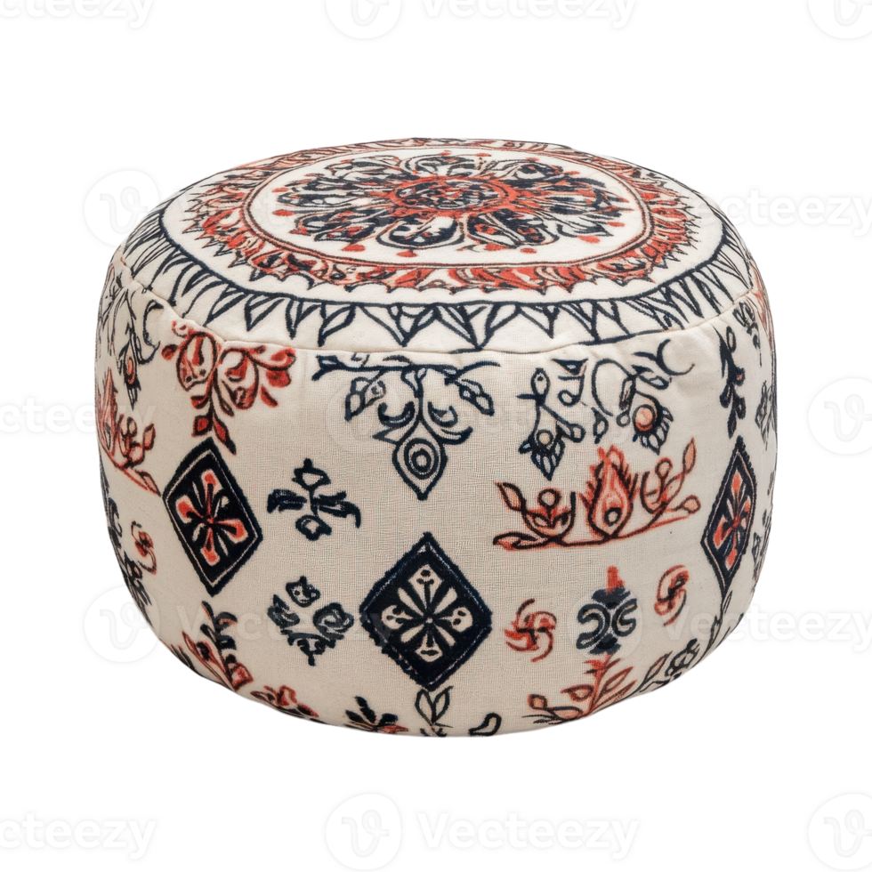 Bohemian Pouf with Intricate Patterns for Home Decor on Transparent Background png
