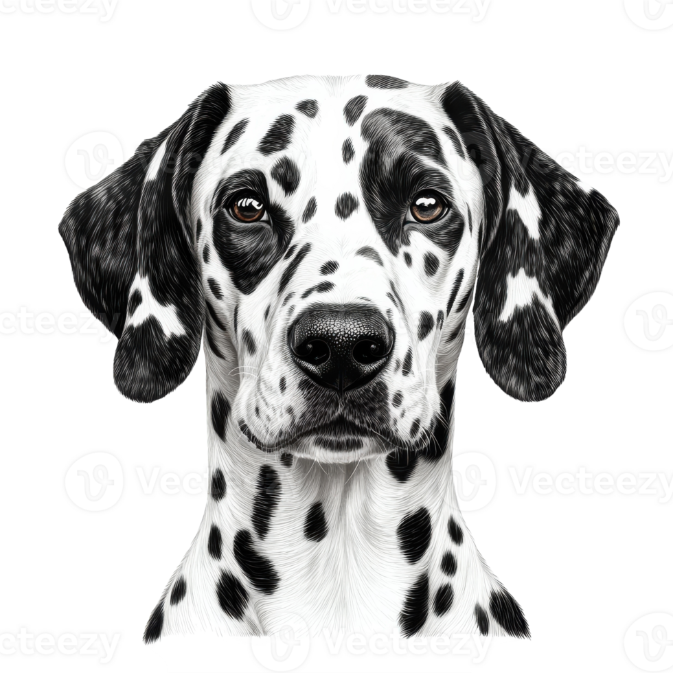 Dalmatian Dog Face Black and White Illustration for Pet Lovers on Transparent Background png