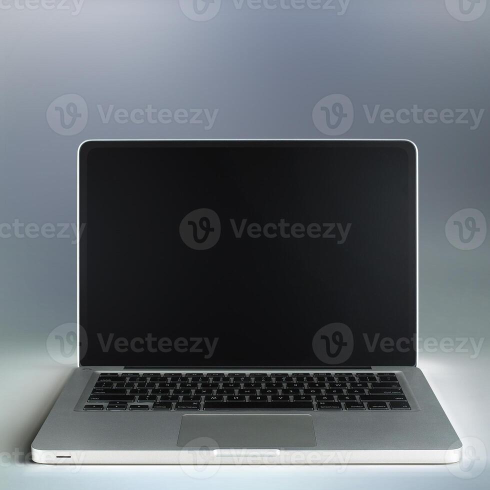 Laptop with blank screen mock up template, empty computer display placeholder illustration photo