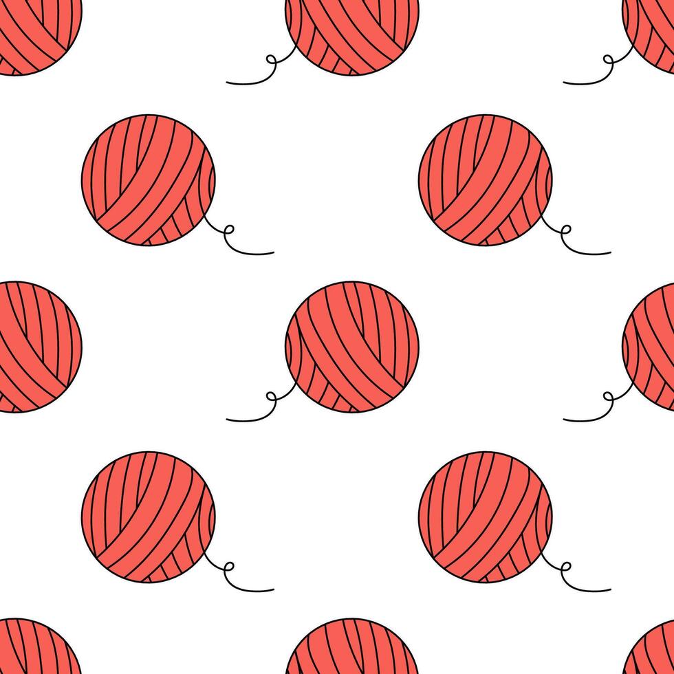 Seamless pattern with Ball of threads. flat knitting background. vector