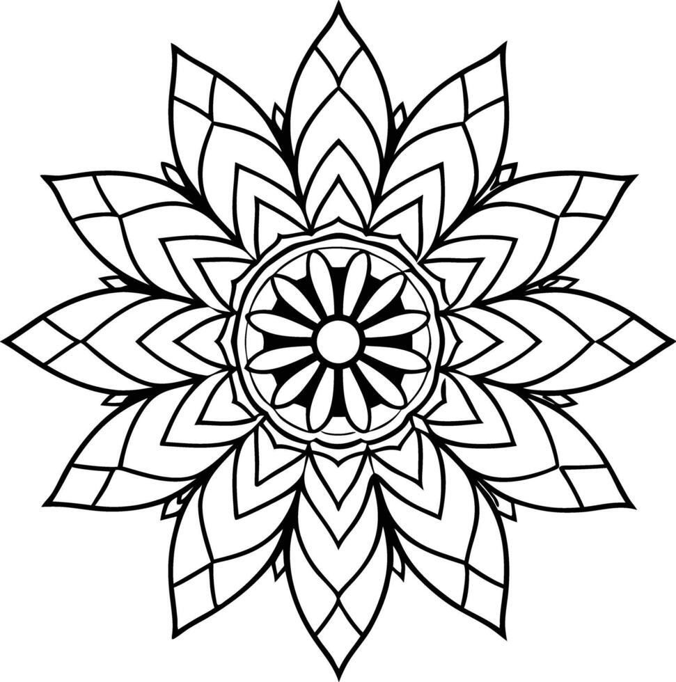 A flower coloring page with a black and white design vector