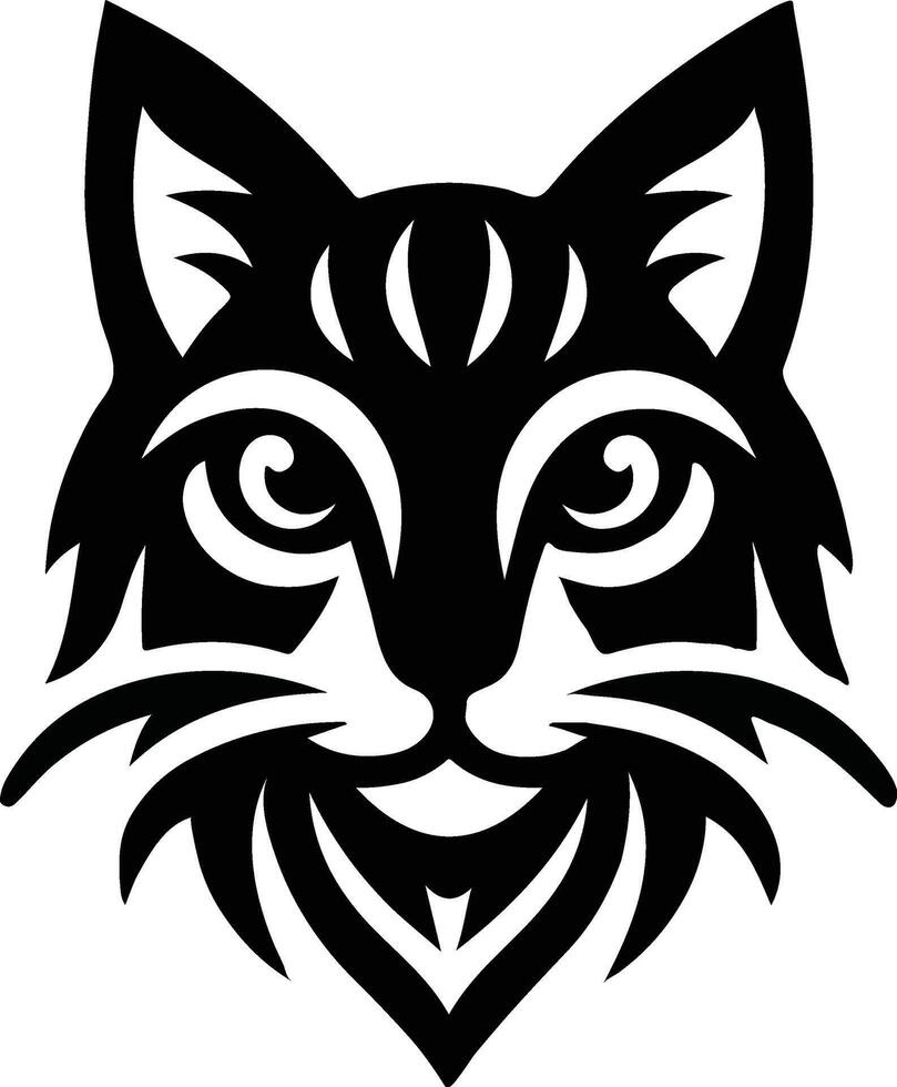 A black and white cat head with a tribal design vector