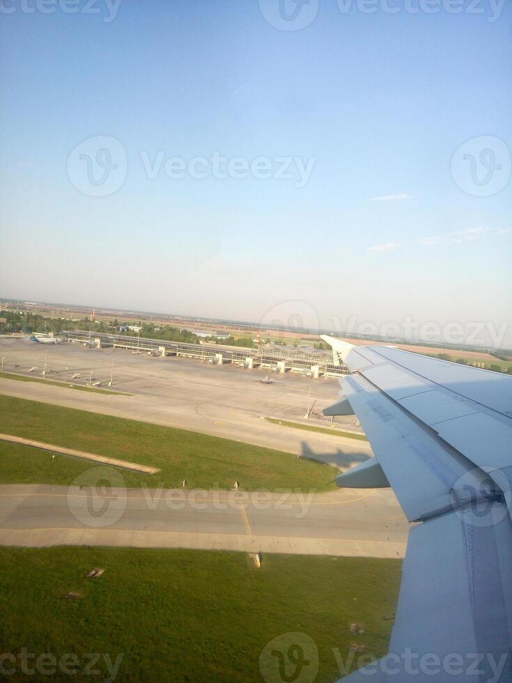 Plane flies over Boryspil airport, Ukraine photo