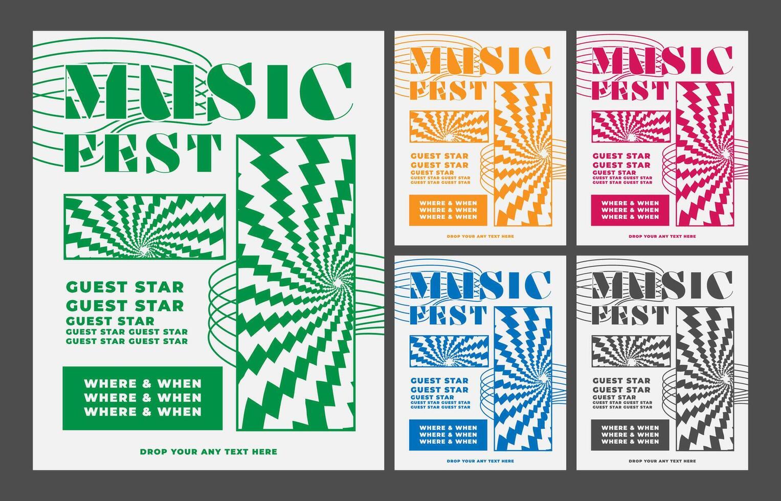 Multicolor music poster layout including bold brutalism element and retro y2k template vector