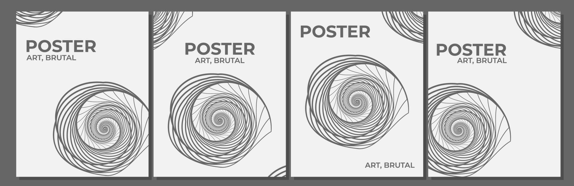 poster template backgrounds collection including abstract geometric spiral figure for any purpose with aesthetic brutalism and minimalist layout vector