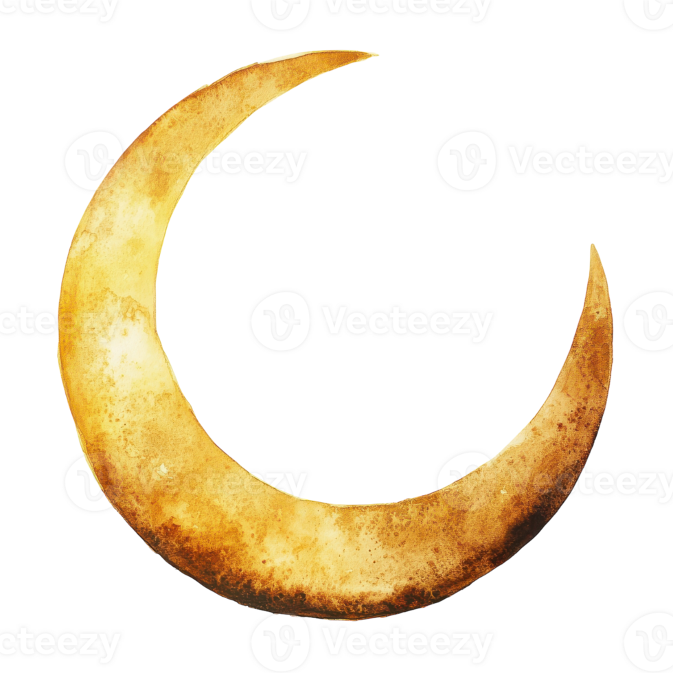 Golden Crescent Moon Watercolor Illustration for Artistic Projects on Transparent Background png