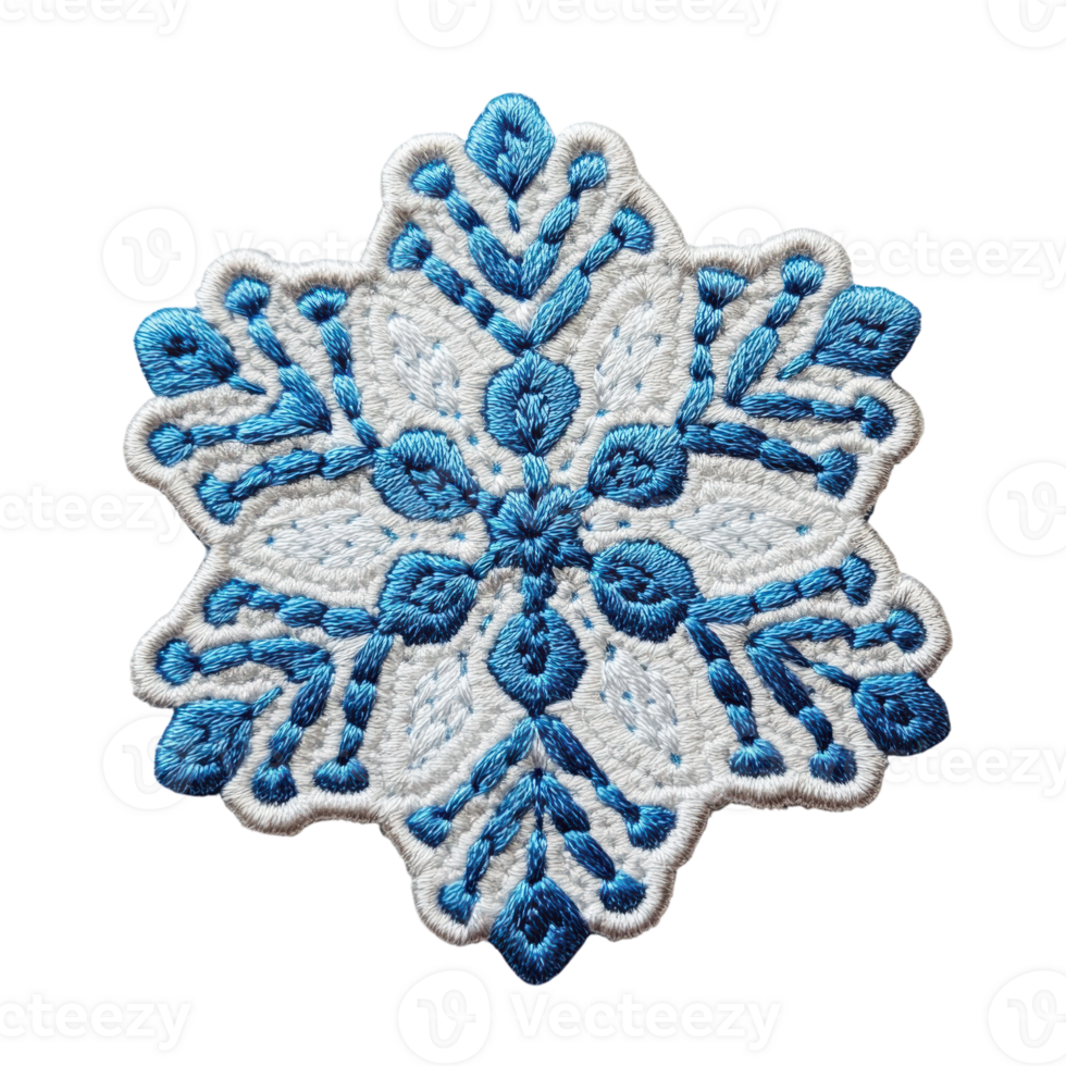 Decorative Embroidered Snowflake Patch for Crafts and Apparel on Transparent Background png