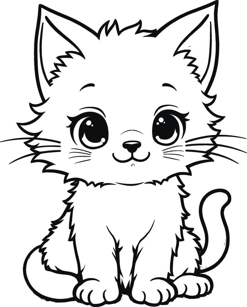 Cartoon illustration of a kitty cat for a coloring book design. vector