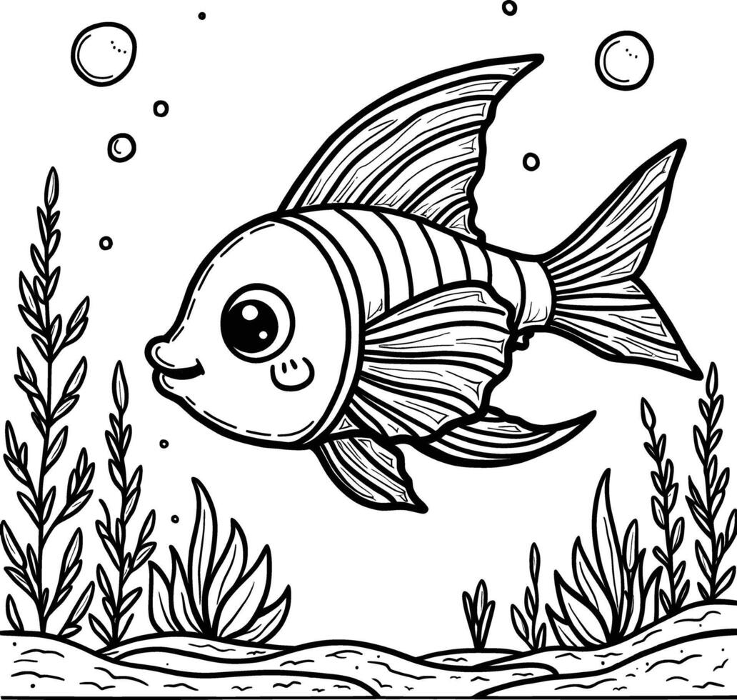 Happy fish coloring book illustration with a hand drawn style vector