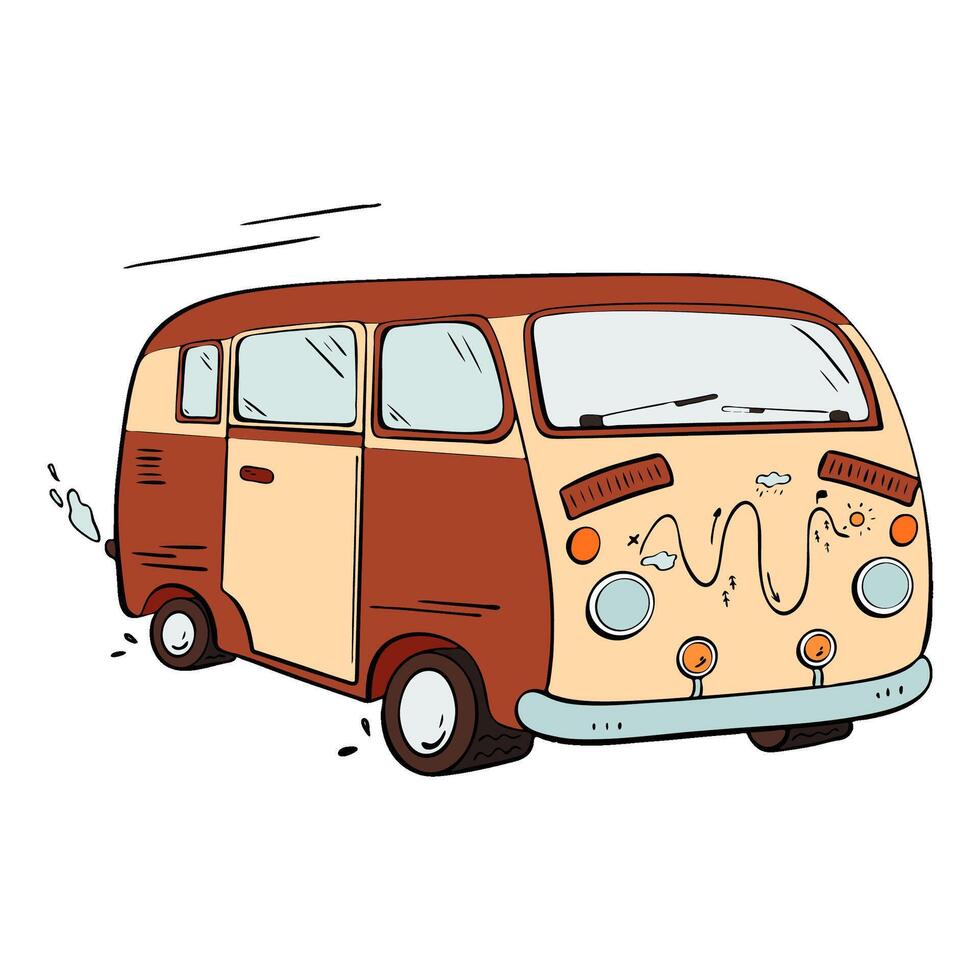 A Retro and Vintage Van Illustration Perfect for Capturing Travel and Adventurous Moments. sketch illustration. Tourism vector