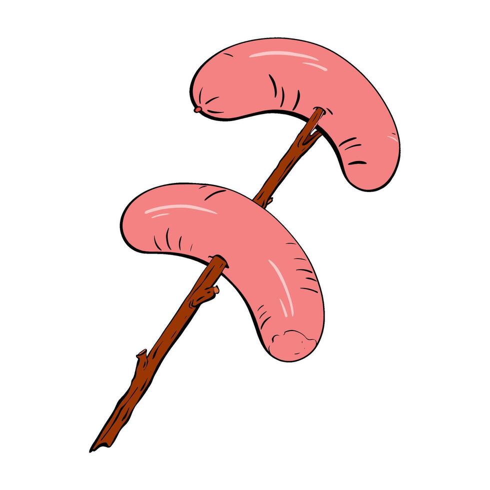 An Illustration of Playful Skewered Sausages, perfect for an engaging and vibrant visual. sketch illustration. Food. Tourism vector
