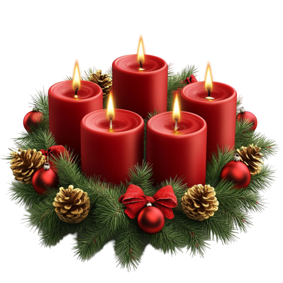 Red Candles Wreath with Pine Cones png