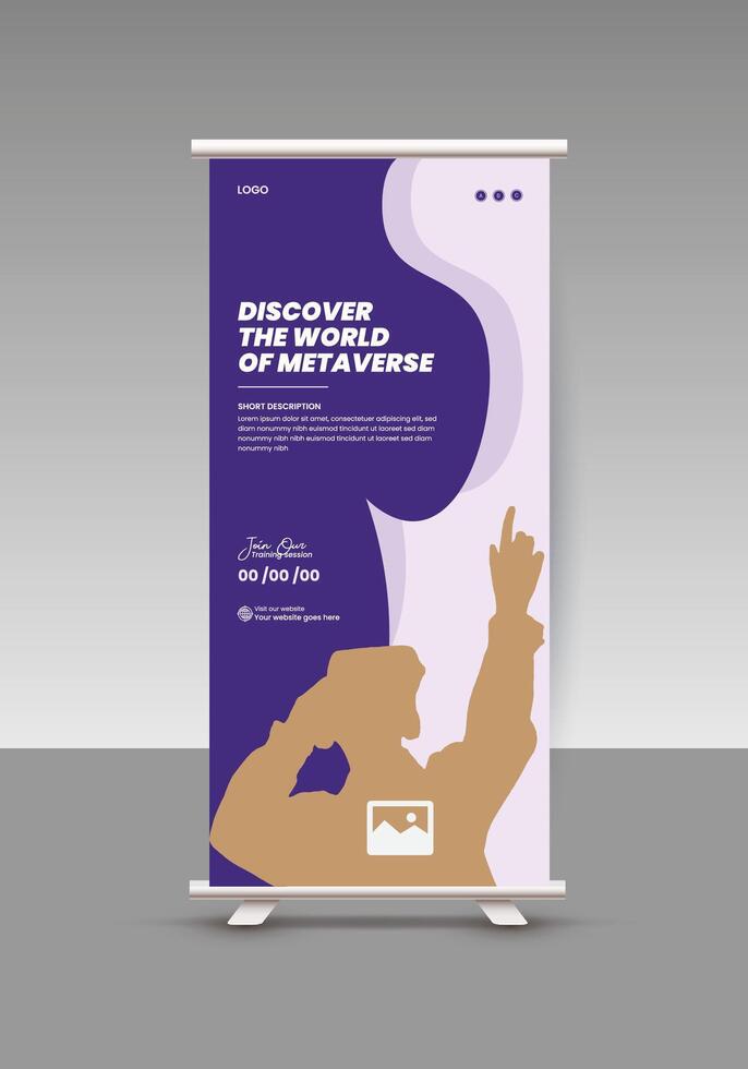 The Metaverse Virtual Reality Workshop roll up display standee banner design template vector