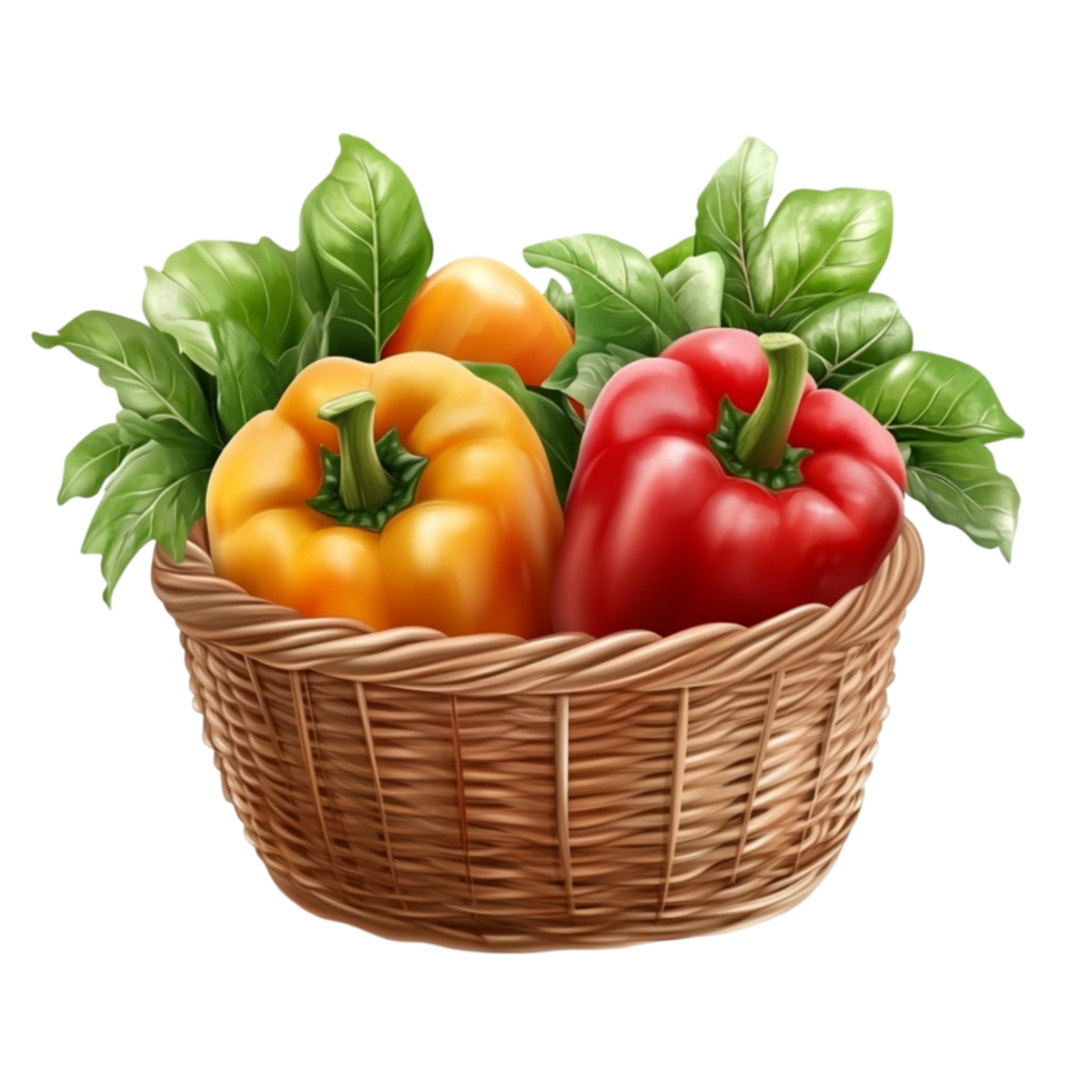 Fresh Bell Peppers in Woven Basket png