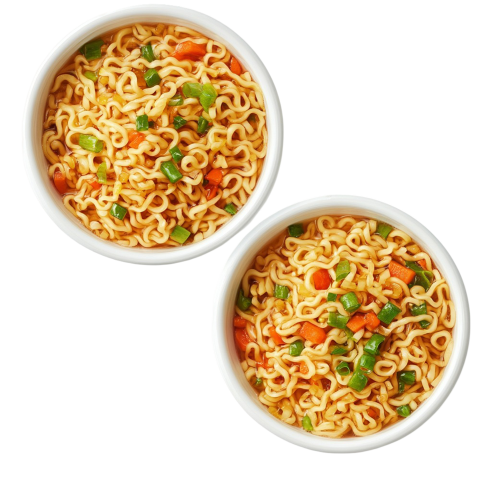 Noodles Bowls with Vegetables on Transparent Background png
