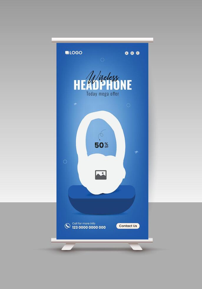 Roll-up Banner Design and Modern Headphone Brand Promotion Roll-up Banner Design for Music Earphone Sale vector