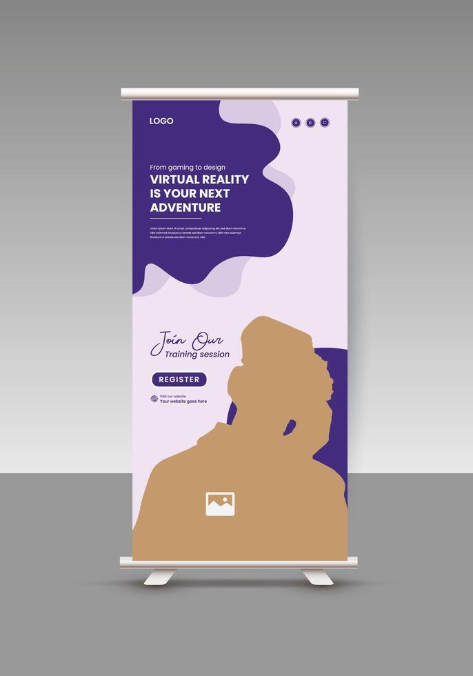 Virtual reality social roll up banner design or VR vertical banner template vector
