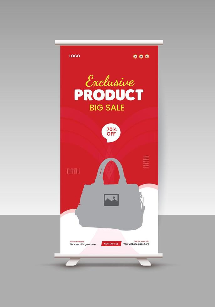 New Arrival Fashion Bag Black Friday Sale roll-up display standee banner design template vector
