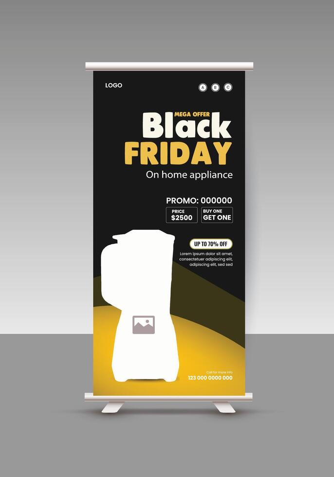 Exclusive Super Sale roll up banner Design Template, Black Friday home appliance accessories vertical flyer template vector
